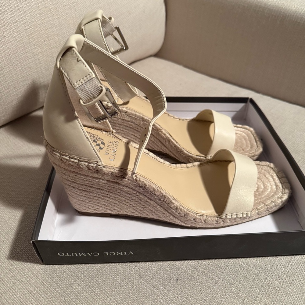 Vince Camuto White Wedge Sandals with Ankle Strap